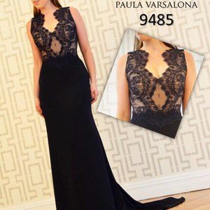 Paula Varsalona Gown NWT navy and lace